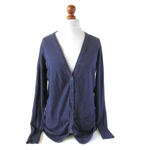 00s Vintage Long Cardigan Blue Cardigan Cotton Sweater Blue Sweater Knitted Cardigan Knitted Sweater Size L Large