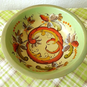 Antique Norway Rosemaling Plate Wooden Bowl Hand Painted Floral Design Scandinavian Norwegian Folk Art Vintage Home Décor Housewarming Gift