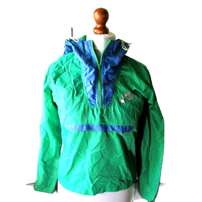 Vintage NIKE Windbreaker 80s Vintage Pullover Blue Green Light