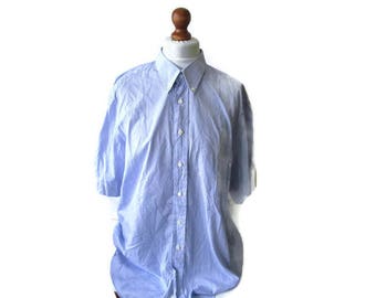 Handsome Striped 90s Shirt Mens Casual Cotton Unisex Shirt Vintage Blue White Summer Shirt Oversized Normcore Boyfriend Shirt Size Large