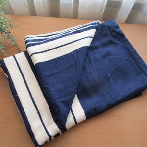Vintage Scandinavian Bedspread 140cmx235cm/ 93&quot;X 55&quot; Minimalist Home Décor Natural Wool blend Blanket Blue White Striped Woolen Throw Norway