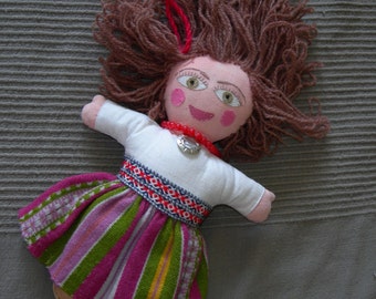 Vintage Handmade Doll Vintage Rag Doll Ethnic Art Doll European Folk Doll Baltic Folk Doll Folk Art Hand Woven Wool Skirt