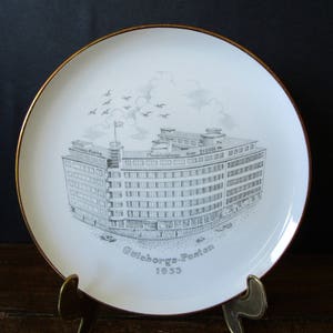 Vintage RORSTRAND Plate Goteborgs Posten 1953 Wall Plate Collectible Sweden White Grey with Gold Rim