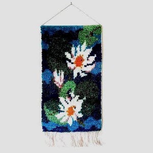 60 Vintage Rya Rug Woven Wool Wall Hanging Decor Floral Sweden Scandinavian Design Mid Century Vintage Fiber Art