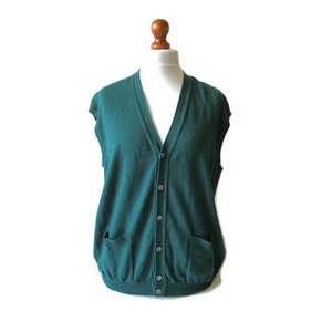 Vintage Merino Wool Men&#39;s Green Size L Gift For Him  Winter Fashion Knitted vest Menswear Boyfriend Gift Christmas gift Made in Italy