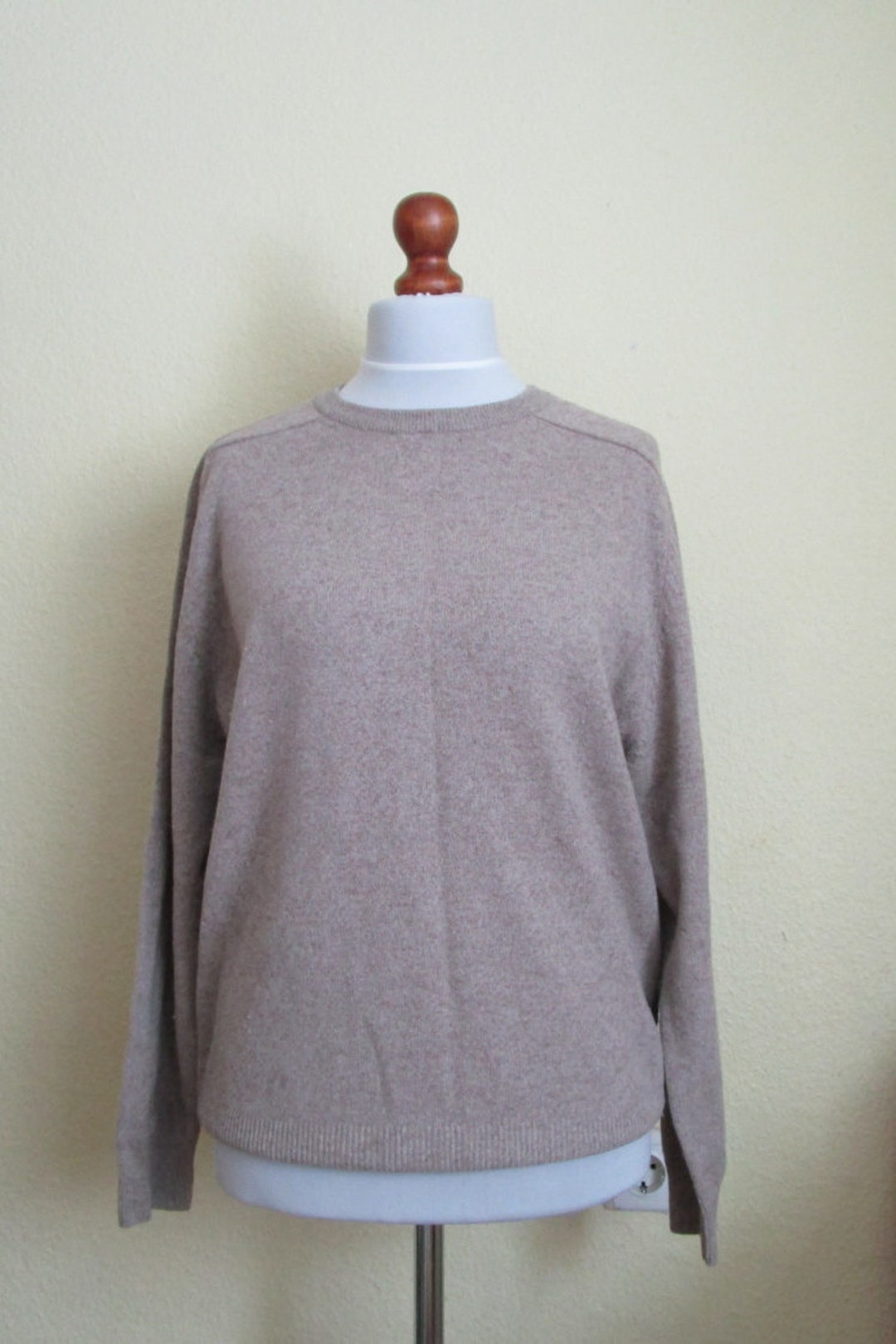 Men's Sweater Beige Crew Neck Pullover Wool Extra Fine - Etsy