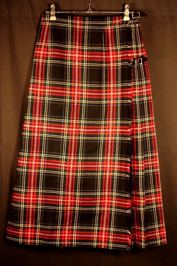 Vintage Red Black Tartan Wool Skirt Women's Plaid Skirt Pleated