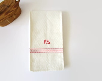 Antique  Norwegian Tea Towel Vintage Scandinavian Linen Tea Towel  Vintage European Linens Cream off White Dish Towel with AL Monogram
