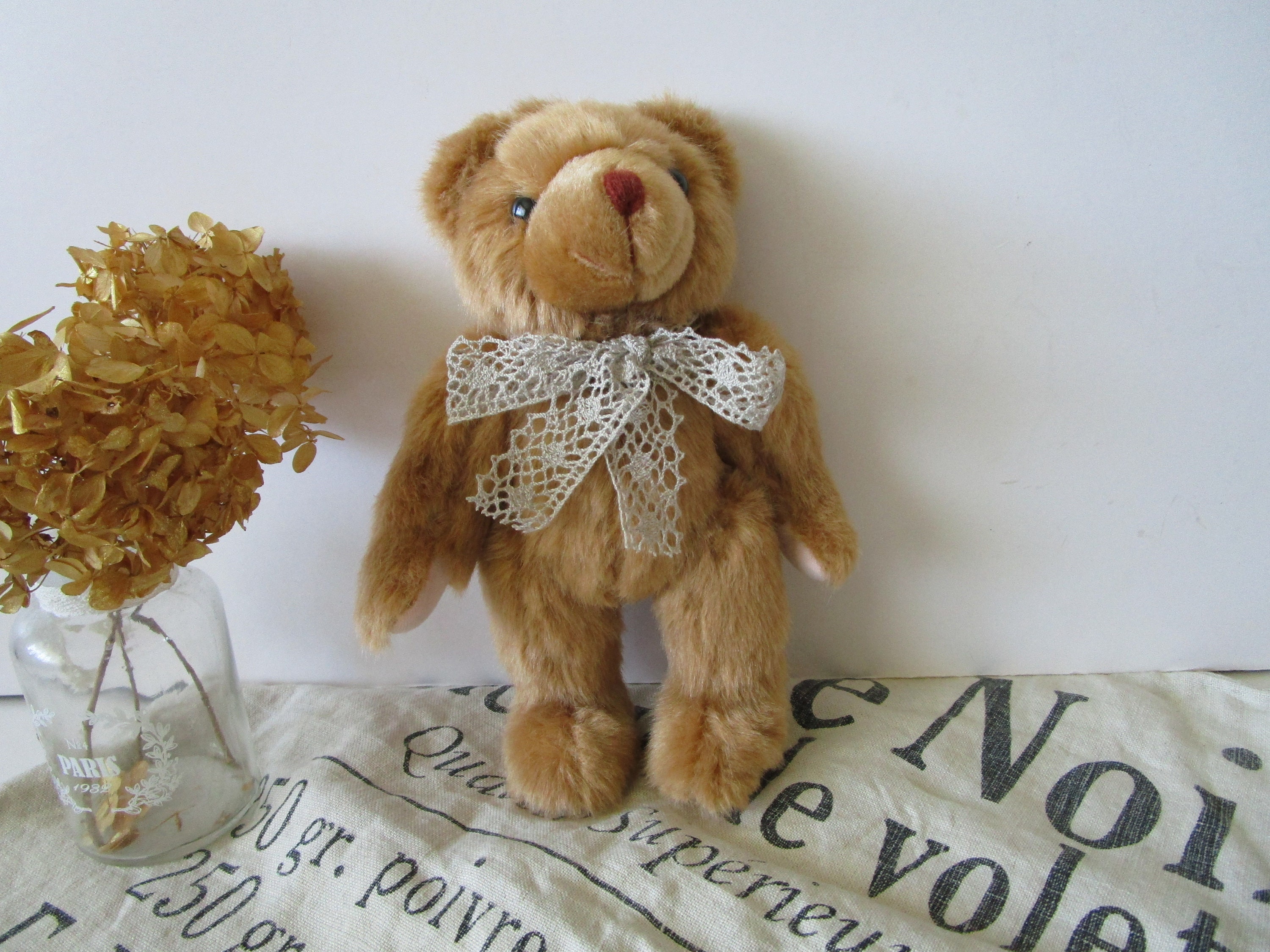 90s Vintage Teddy Bear Plush Brown Stuffed Jointed Bear Home Décor