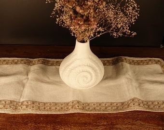 Norwegian Vintage Hand Stitched Cotton blend small Tablecloth 10" X 24.5" White Hand Embroidery Table Cover Old Table Linens Table Topper