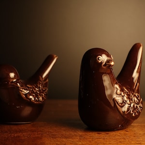 Pair Rosa Ljung Design Bird Figurines Ceramic Brown Glazed Doves  MCM Swedish Scandinavian Vintage Ceramics  Wedding Décor  Home Decor