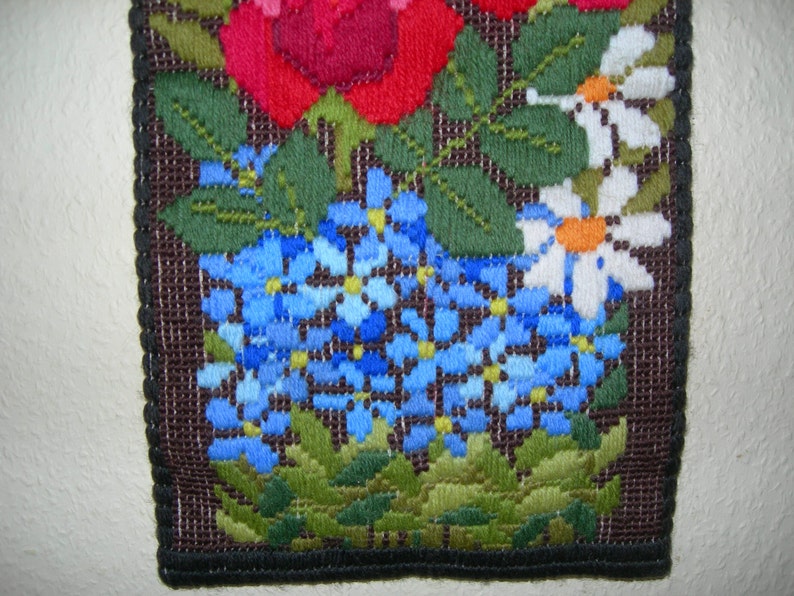 Gorgeous Vintage Handmade Swedish Scandinavian Floral Wall Hanging Hand Stitched Embroidery Country Folk art Home Decor Made in Sweden