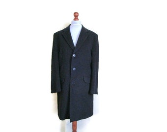 90s Vintage 15% Cashmere Coat 60 percent Wool coat Men Fall Winter Wool and Cashmere Coat Black Wool Coat  Classic Wool coat  Unisex coat