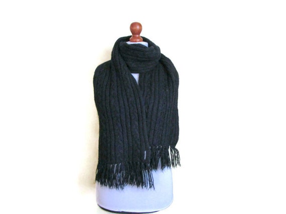 Vintage Black Marimekko Scarf Fringed Made In Fin… - image 1