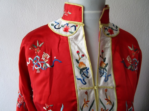 Vintage Chinese Silk Jacket Hand Embroidered Red … - image 2