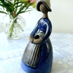 Jie Gantofta Sweden Ceramic Girl Figurine Vase Vintage Scandinavian Swedish Pottery Blue Flower Girl Bud Vase VTG 80s Elsi Bourelius Design