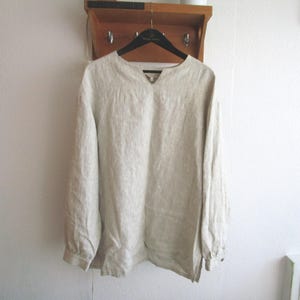 Natural Linen Shirt Men XL Viking Shirt Simple Beige Peasant Shirt Summer Shirt Heavy Rustic  Linen Fabric Loose  Fit Long Sleeves