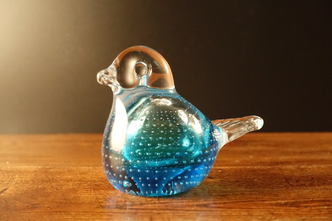 Blue Glass Bird Paperweight Sculpture Figurine Glass Art Swedish Glass ...