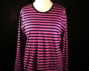 Vintage Y2k Marimekko Finland Striped Red Pink Long Sleeve Cotton