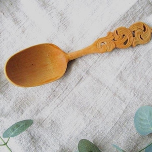 Hand Carved Vintage Norwegian Wooden Spoon Norway Folk Art Scandinavian Wood Serving Display Spoon Wedding Gift Housewarming Gift