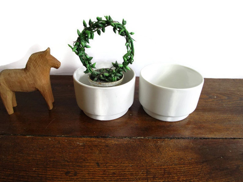 ONE Mid Century Modern Small White Planter Pot Vintage Sagaform Stoneware Plant Holder Bowl Ceramic Sweden Decor Scandinavian Design image 3