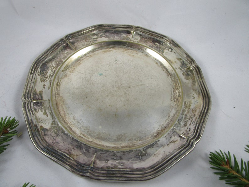 Small 7 Silver Tray Antique Silver Plated Metal Plate with patina Swedish Antique Round Serving Plate Decorative Wall  Platter Rustic decor