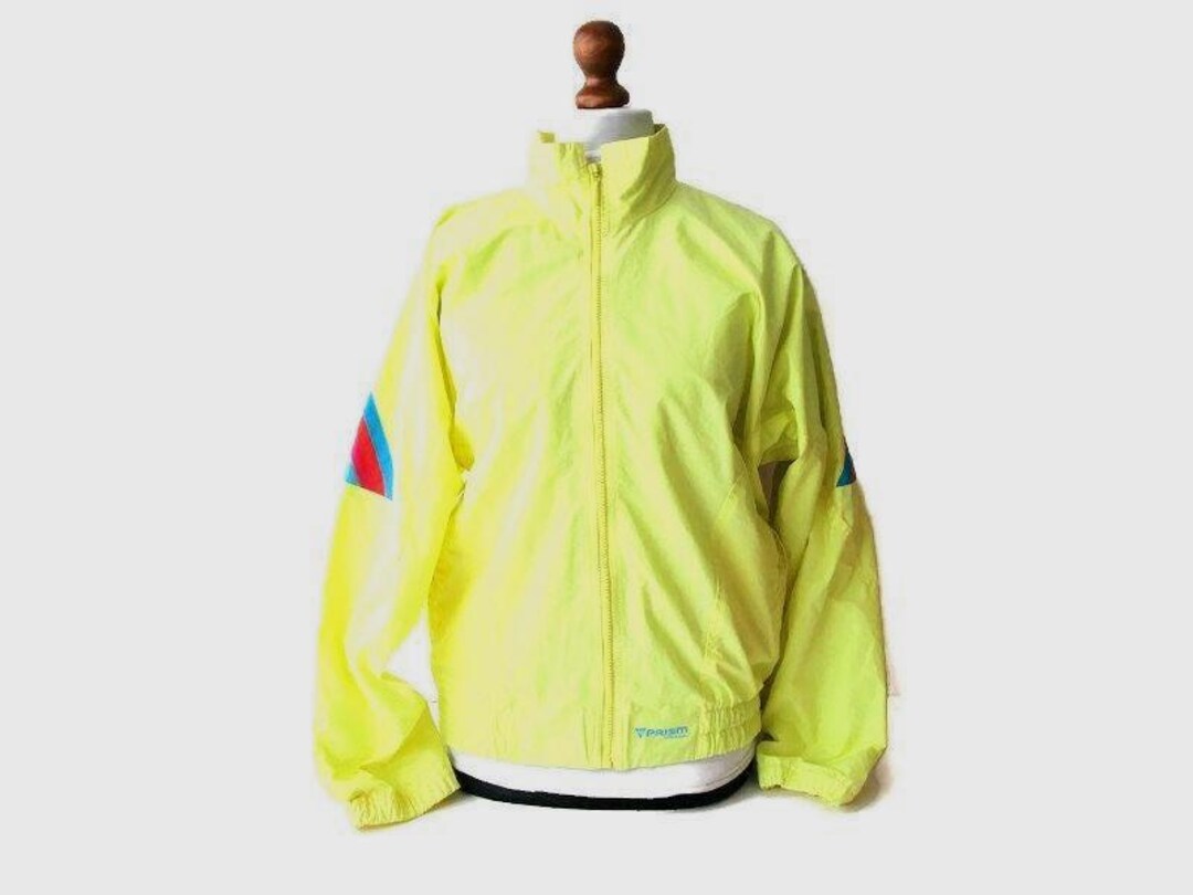 90er Vintage Neon Gelb Windbreaker Bunt Frühling Sommer Jacke