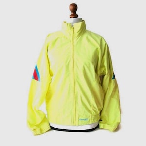 90s Vintage Neon Yellow Windbreaker Colorful Spring Summer Jacket Hipster Bomber Jacket Men Woman Unisex Size M Medium