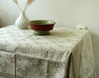 Woven Baltic Linen Tablecloth 73''X 52" Large Size Beige Vintage NOS Floral Double Sided Natural Rustic Kitchen Dining Table Formal table