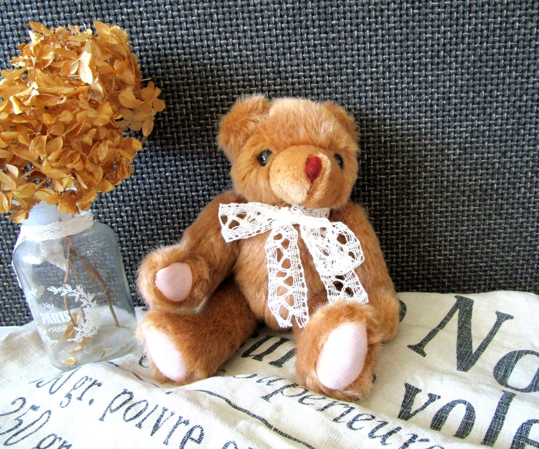 90s Vintage Teddy Bear Plush Brown Stuffed Jointed Bear Home Décor