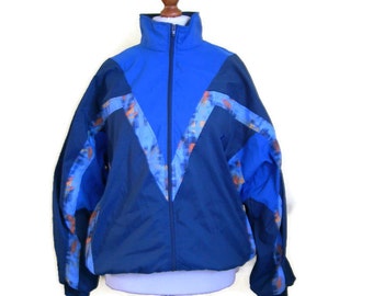 80er 1980er Jahre Sportjacke Brooks Vintage Blau Hipster Grunge Jacke Windbreaker Oversized Jacke Unisex Reißverschluss Taschen Reißverschluss vorne /Größe LARGE