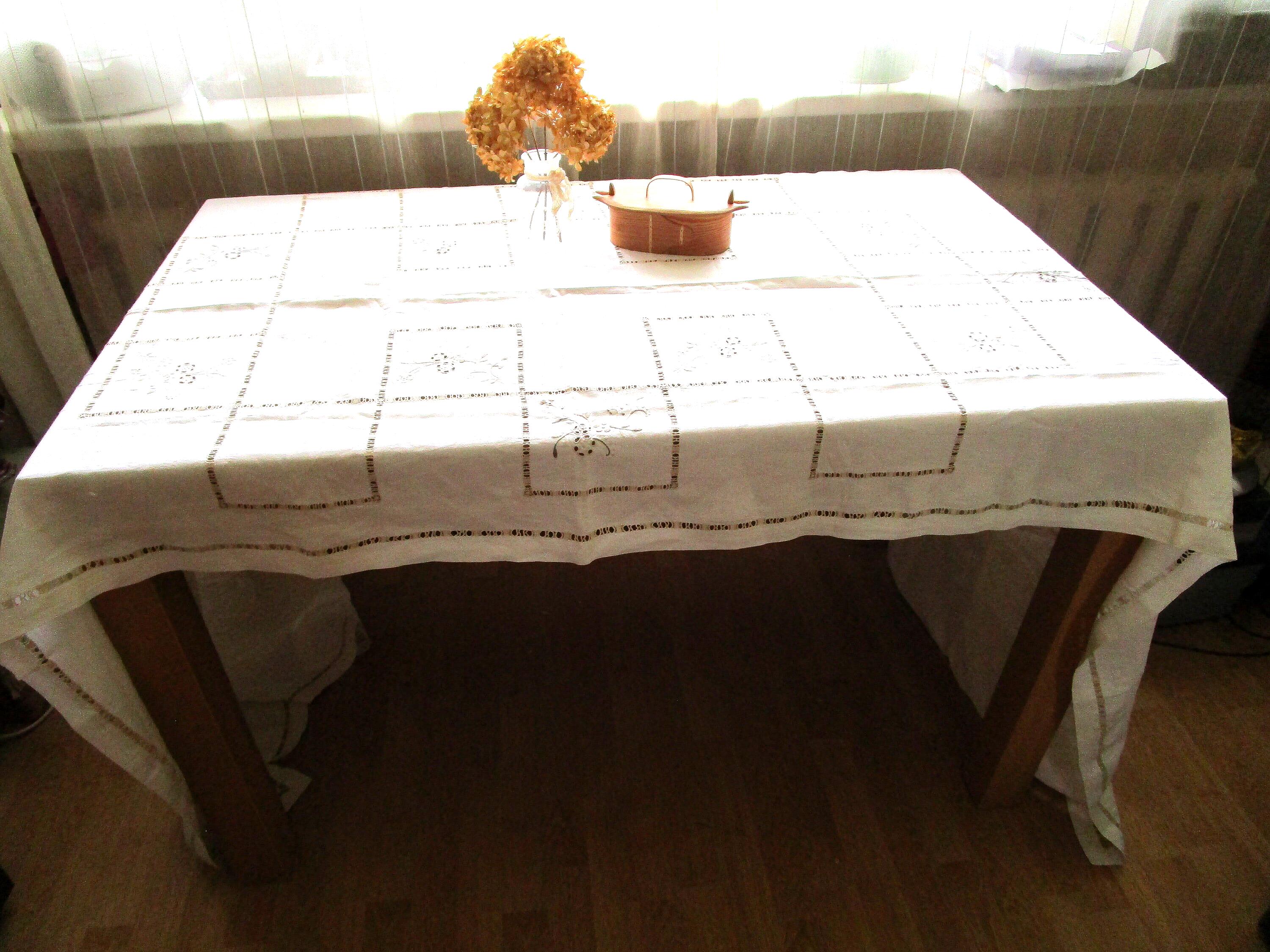 ノルウェーヴィンテージXLロングラージリネンテーブルクロス116インチ