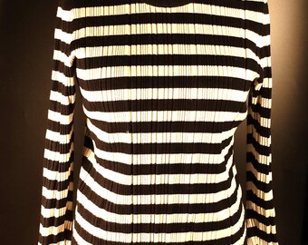 Camiseta de manga larga a rayas vintage Y2K, camiseta a rayas, top náutico, camiseta marinera a rayas, camiseta para mujer con rayas blancas y negras, talla L