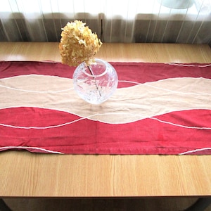 Vintage Table Runner Swedish Mid Century Table Linens Red Beige Striped Table Cloth Scandinavian Textile Home Decor