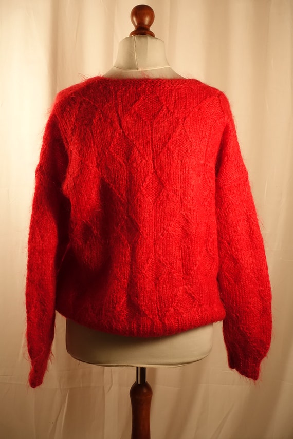 Fabulous MOHAIR Wool Sweater Red Hand Knit Vintag… - image 7