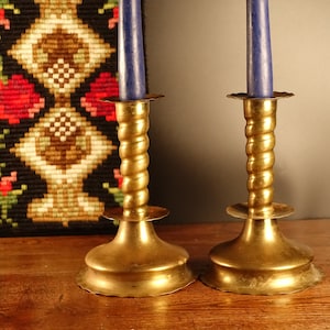 Antique Norwegian Candlestick Norway Vintage Brass Candle Holder Pair Traditional Scandinavian Folk Art  Home Primitive Rustic Table Décor