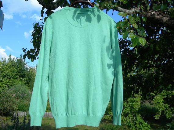 00s Vintage Men's Sweater Pullover V-Neck Mint Gr… - image 5