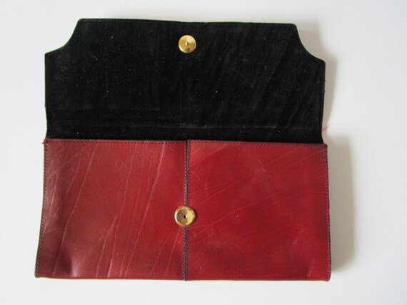 Burgundy Red Real Leather Vintage Purse Clutch Ge… - image 4