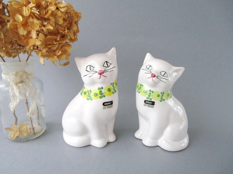 GULDKROKEN HJO スウェーデン製 猫の置物 ペア ホワイト キティ