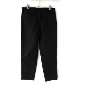 Cropped Black Pants, Cigarette Trousers, High Waist Solid Black Cotton Blend Elegant Pants 60s Vintage Style Size US 8, EUR 38