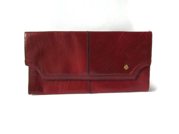Burgundy Red Real Leather Vintage Purse Clutch Ge… - image 5