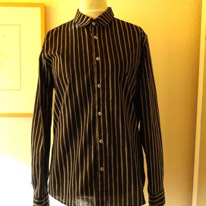 Vintage Marimekko Finland Striped Blouse Black Gray Button Up Shirt Jokapoika Piccolo . Cotton Summer Shirt . Size (unisex) Men&#39;s M-L