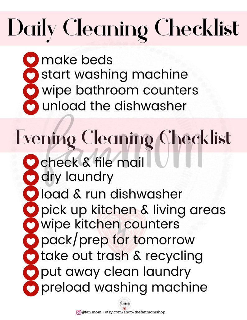 daily am pm morning evening cleaning checklist downloadable and printable downloadable checklist
