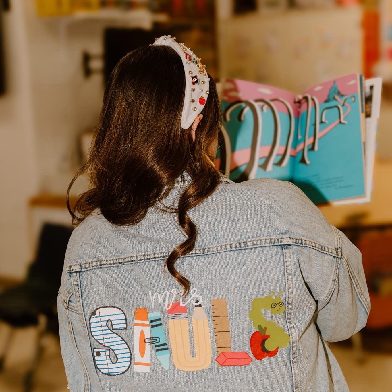 Custom Painted Teacher Denim Jacket - Etsy
