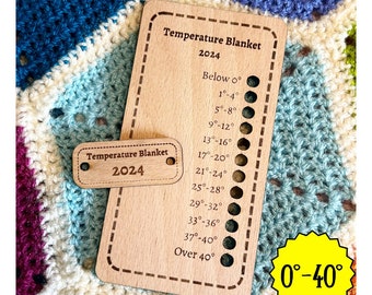 Crochet Knit Temperature Blanket 2024 Shade Card and Button