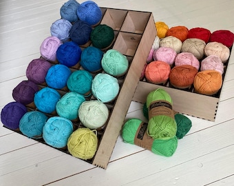 Wooden storage box for 50g yarn balls - 24 compartments