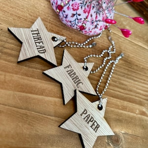 Set of 3 Star Scissors Tags | Wooden Gift for a Crafter | Sewing Accessories
