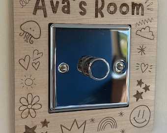 Personalized Kids Room Light Switch Surround - Themed Plywood Frame