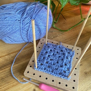Mini Crochet blocking board for blocking squares and granny squares up to 10x10cm. Small batch locally made. With 4 pegs.