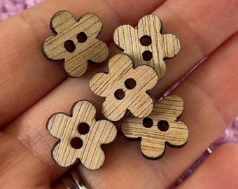 Wooden Flower Buttons – 15mm Laser Cut Craft Buttons